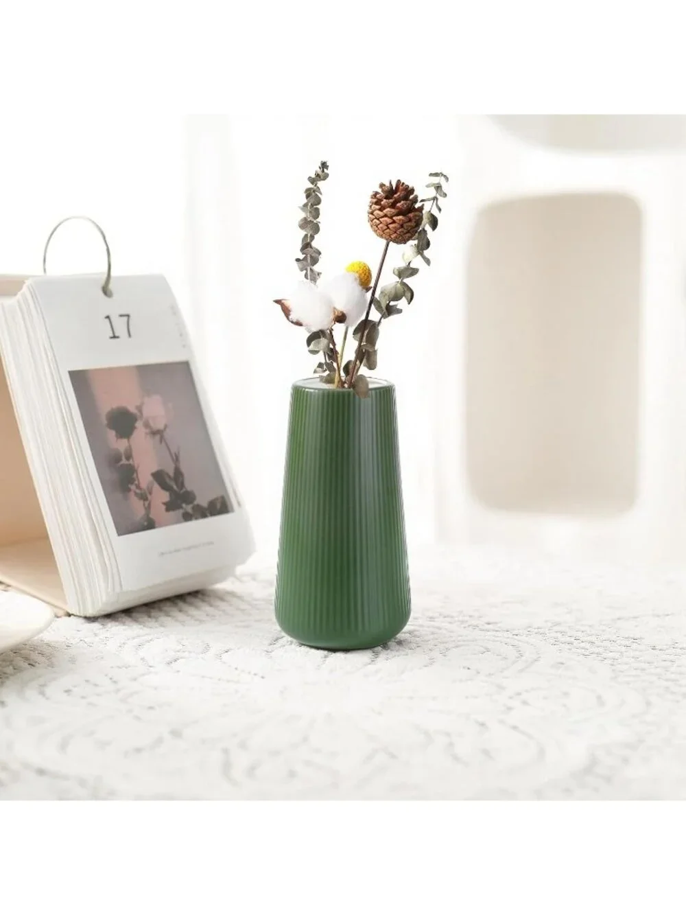 Gradient Green Ceramic Cute Flower Vase For Pampas Grass Living Room Office Deco